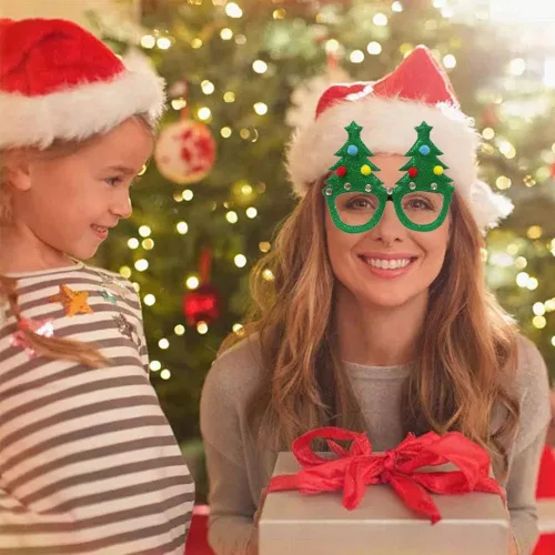 Vista 5 de JAKADYUKS 16 lentes de Navidad, recuerdos de fiesta, adornos colgantes para árbol de Navidad, accesorios de cabina de fotos, decoraciones de fiesta
