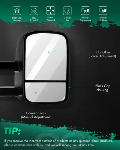 Vista 2 de SCITOO Espejos de remolque compatibles con Ford F150 1997-2003, cabina estándar y extendida (no para modelos de 4 puertas), un par con ajuste
