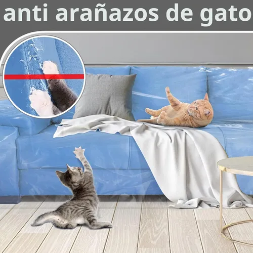 Vista 4 de Funda de sofá de plástico para muebles, funda de sofá de plástico transparente más grueso, protector de sofá antiarañazos para gatos, funda