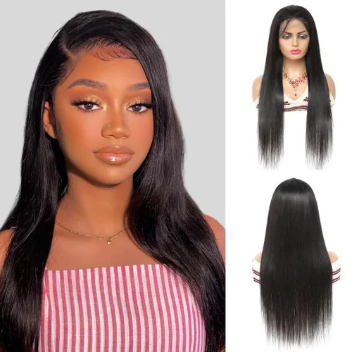 Vista 31 de ALHER Short Bob Wig Human Hair Small Cap Lace Front Wigs Straight, 13X4 Transparent Lace Frontal Wigs 180% Density for Women, Natural Color, Cap