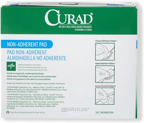 Vista 2 de Curad Almohadillas estériles no adherentes, suaves, perforadas, absorbentes, algodón/poliéster, 2" x 3", estériles, 100 almohadillas