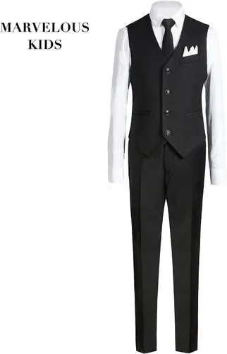 Vista 2 de Marvelous Kids Conjunto de traje formal para niños 5 piezas trajes ajustados de moda