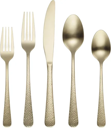 Vista 4 de Cambridge Silversmiths Keene - Juego de cubiertos de satén negro de 20 piezas, servicio para 4