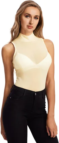 Vista 3 de Verdusa Body de malla transparente sin mangas con cuello alto para mujer