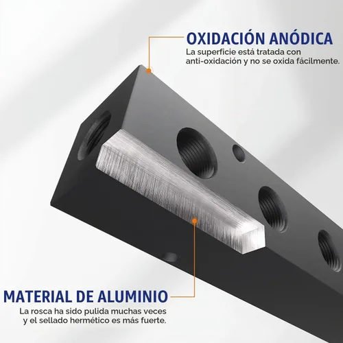Vista 4 de Colector de aire 1/4 NPT, bloque divisor neumático de manguera