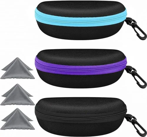 Vista 9 de Paquete de 3 fundas de gafas de sol portátil con cremallera de viaje con paño de limpieza A-negro+verde+azul