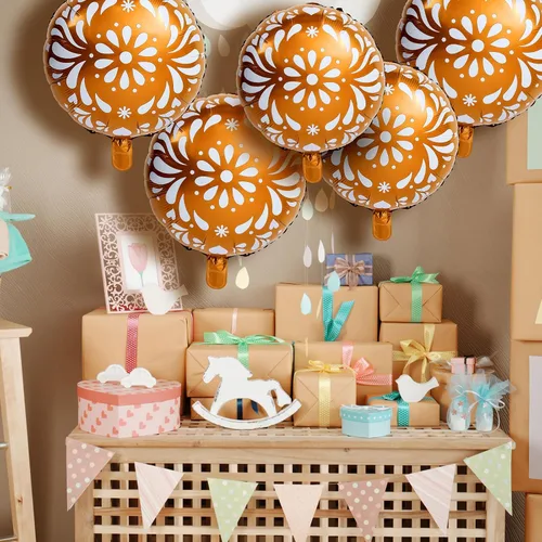 Vista 6 de Soaoo Juego de 6 globos de fiesta Cielito Lindo de 18 pulgadas, decoración de globos temáticos de Talavera mexicana para bodas, cumpleaños, baby