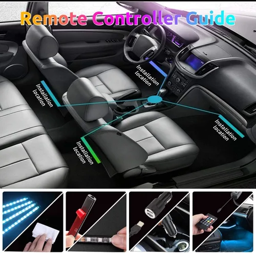 Vista 7 de Luces LED para interior de coche, tiras decorativas, atmósfera, ambiente, kits de iluminación
