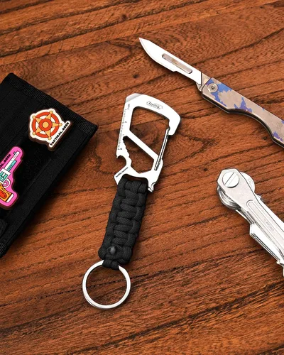Vista 9 de KeyUnity KC00 Llavero de mosquetón de paracord, cordón de paracaídas 550 Multiherramienta para exteriores, mochilas, hombres y mujeres