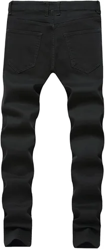 Vista 2 de Glstbv Pantalones de mezclilla ajustados de hip hop con agujeros rasgados para hombre, elásticos, ajustados y desgastados
