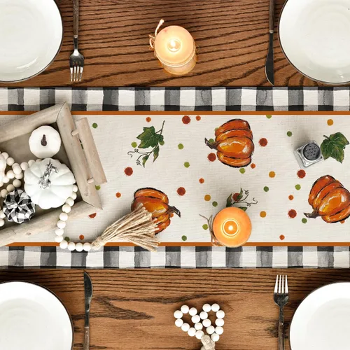 Vista 4 de Artoid Mode Camino de mesa de otoño con lazo de calabaza, decoración de mesa de comedor de cocina de otoño para decoración de fiesta del hogar, 13 x