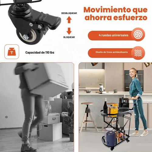 Vista 3 de Carrito de compras de metal plegable de 2 niveles sobre ruedas,Carro utilitario plegable