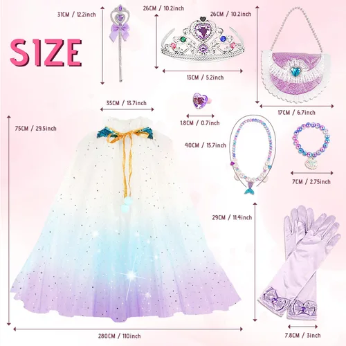 Vista 6 de kidzkube Vestido de princesa para niñas, ropa de capa de princesa con corona, vestidos de princesa para niña de 3 a 8 años, regalo de cumpleaños