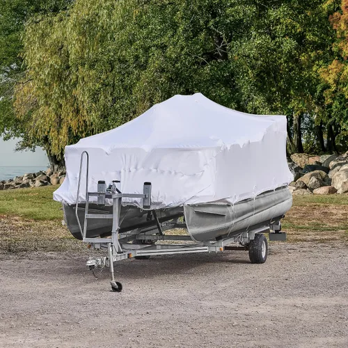 Vista 4 de Transhield Funda para barco pontón, funda de almacenamiento de pontón de 16 pies, resistente, impermeable y reutilizable, cuerda perimetral