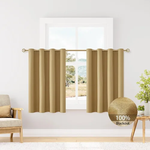 Vista 81 de ChrisDowa Cortinas 100% Opacas de Abedul Sólido de 45 Pulgadas de Largo, 2 Paneles para Dormitorio y Sala de Estar, Estilo Granja Oscurecedoras