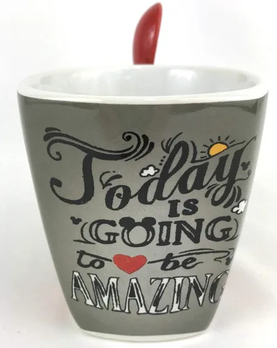 Vista 3 de Disney Mickey and Minnie Mouse - Taza de café de cerámica Amazing Day con cuchara, multicolor, 11 onzas