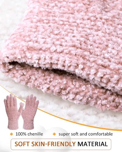 Vista 2 de SATINIOR 3 pares de guantes de invierno para mujer, guantes cálidos para pantalla táctil, guantes de punto trenzado de chenilla, guantes térmicos