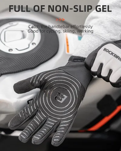Vista 5 de ROCKBROS Guantes de ciclismo de invierno para hombre, guantes térmicos para correr para clima frío, guantes de esquí de invierno, guantes de nieve