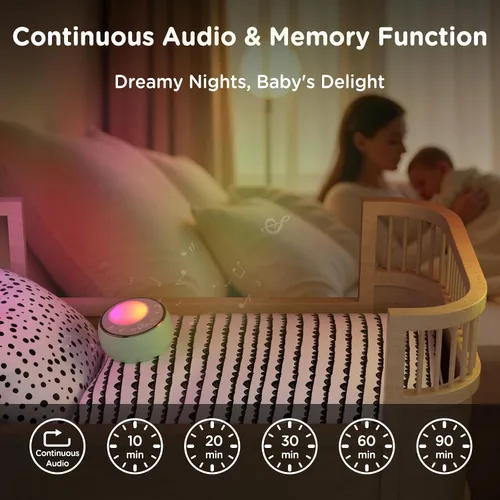 Vista 7 de Peakeep Máquina de sonido con luz para dormir para bebé, ventilador de latido cardíaco de ruido blanco, 27 sonidos, 3 reguladores regulables