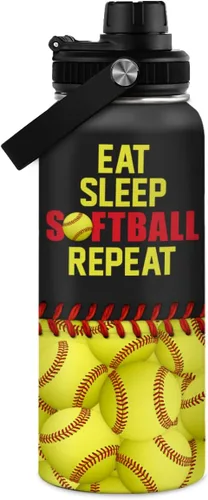 Vista 19 de Botella de agua de béisbol de 32 onzas con aislamiento de acero inoxidable para hombres, mujeres, amantes de los deportes, regalos de béisbol