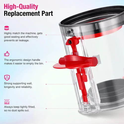 Vista 5 de Recipiente mejorado compatible con Dyson V10 para aspiradora Contenedor de repuesto compatible con Dyson V10 Parte No.969509-02
