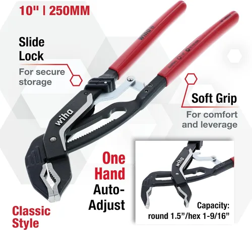 Vista 2 de Wiha 32637 Classic Auto Grip VJaw – Alicates de lengüeta y ranura de 10 pulgadas
