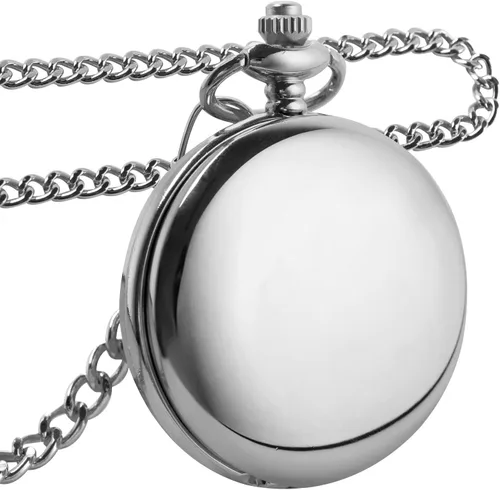 Vista 3 de Smooth Silver Color Reloj de bolsillo de cuarzo para hombre, reloj de bolsillo con escala de números arábigos, reloj de bolsillo de cuarzo