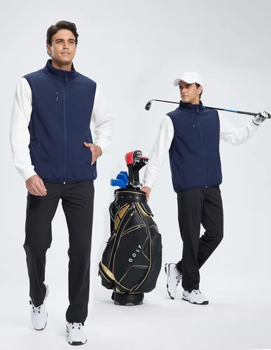 Vista 5 de Chaleco Softshell para hombre, forro polar, resistente al viento, sin mangas, para viajes, senderismo, pesca, correr, golf