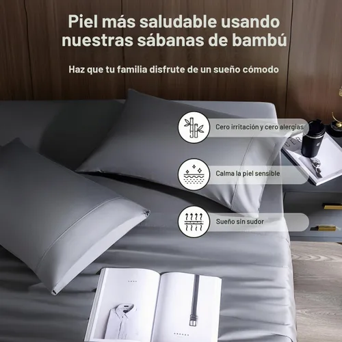 Vista 4 de Shilucheng - Juego de sábanas de 4 piezas, sábanas refrescantes, transpirables y suaves de mezcla de rayón derivado de bambú y con bolsillo profundo