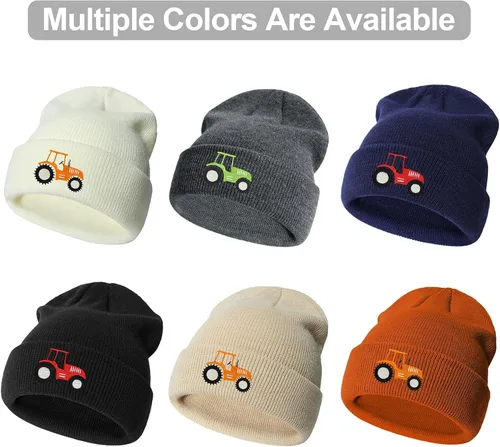 Vista 7 de Gorro de punto para niños pequeños con bordado de tractor para otoño e invierno