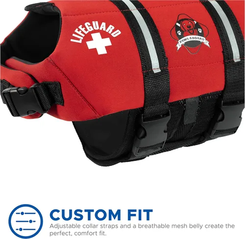 Vista 4 de Chaleco salvavidas de neopreno rojo, chaleco inflable para perros o gatos, Rojo
