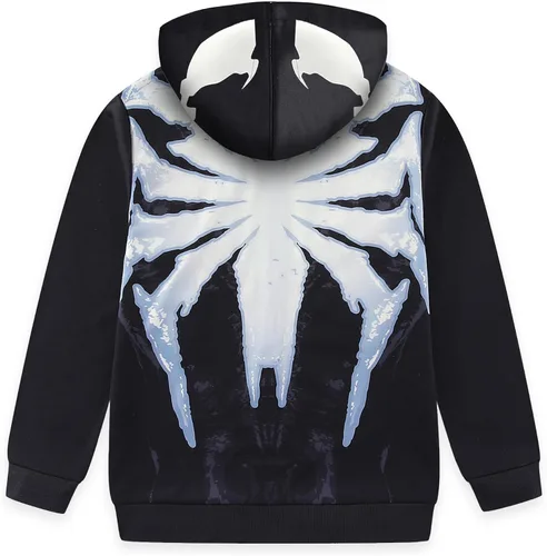 Vista 4 de Marvel Spider-Man 2 Miles Morales Venom - Sudadera con capucha y cremallera completa para niños grandes (talla: 8-20)
