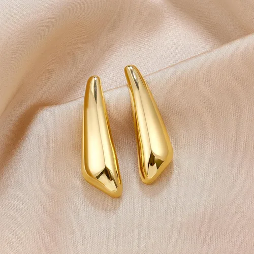 Vista 5 de Aretes colgantes gruesos de oro para mujer, chapados en oro, grandes, minimalistas, geométricos, largos, triangulares, exagerados, para mujer, a