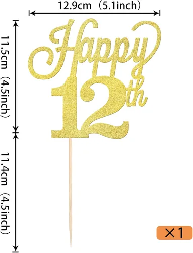 Vista 2 de 1 paquete de decoración para pastel de 12 años, purpurina negra número 12, doce cumpleaños, decoración para felicitaciones a 12 años de edad, 12
