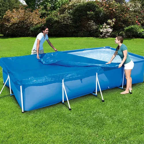 Vista 2 de Cubierta rectangular para piscina, 120 x 72 pulgadas, a prueba de polvo y lluvia para piscinas sobre el suelo (azul)