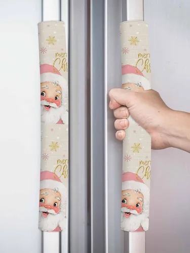 Vista 8 de Juego de 2 fundas para manijas de puerta de refrigerador con texto en inglés «Merry Christmas» para lavavajillas, microondas, horno, nevera, estufa