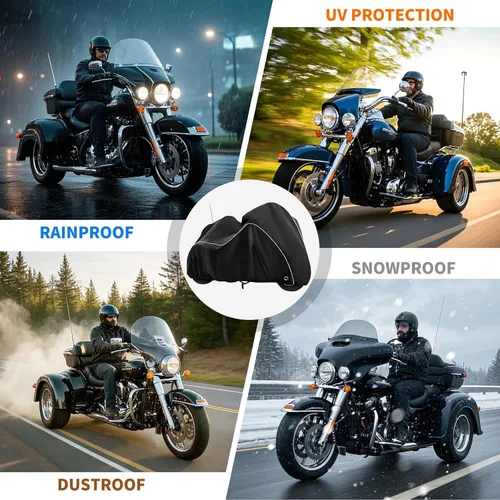 Vista 7 de COVERVIN Trike - Funda impermeable para motocicleta de 3 ruedas para Harley Honda Goldwing Freewheeler Tri Glide Ultra, con cremallera de antena