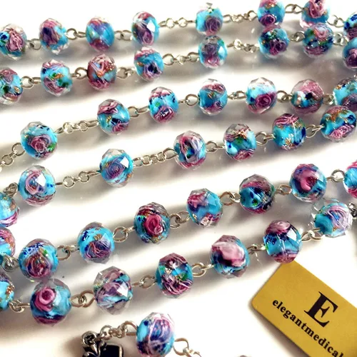 Vista 5 de elegantmedical Hecho a mano Bule Veluriyam Beads Rosario Collar Crucifijo Cruz Regalo Católico, Vidrio