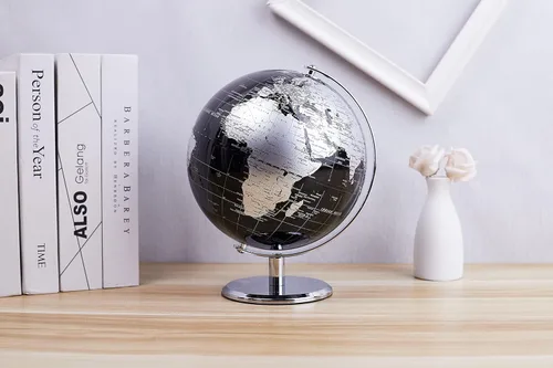 Vista 8 de ANNOVA Globo metálico negro – Decoración de escritorio educativa/geográfica/moderna – Arco y base de acero inoxidable/mundo de la Tierra – negro