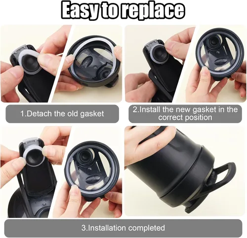 Vista 5 de Juego de 4 piezas de junta de tapa de repuesto para botella de licuadora, Strada Flip Shaker Cup Water Bottle Parts Accesorios con gancho, anillo