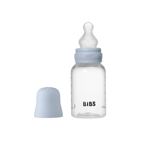 Vista 4 de BIBS Biberón de plástico, 5.1 onzas, paquete de 1, pezón de silicona, azul bebé