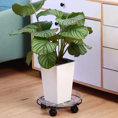 Vista 6 de Paquete de 3 cajas grandes de metal para plantas de 13 pulgadas con ruedas, soporte rodante de hierro forjado resistente con ruedas para macetas