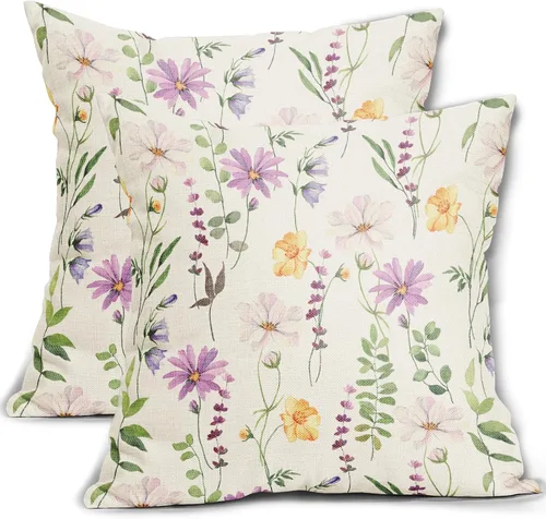 Vista 17 de Juego de 2 fundas de almohada de primavera de 16 x 16 pulgadas, diseño de conejo, flores rosas, hojas verdes salvia, plantas botánicas vintage