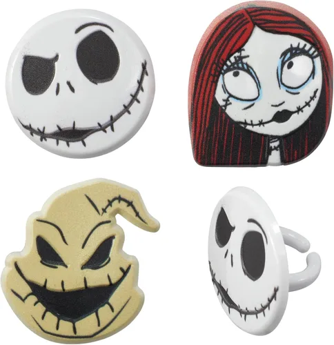 Vista 5 de DecoPac Anillos de The Nightmare Before Christmas, decoraciones de cupcakes con Jack, Sally y Oogie Boogie, paquete de 24