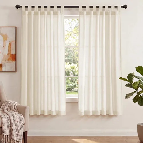 Vista 21 de PrinceDeco Cortinas de Lino de 63 Pulgadas de Largo con Trabillas Superiores Paneles de Tratamientos para Ventanas Semi Transparentes de Filtrado