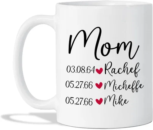 Vista 18 de Taza de café con nombre personalizado "Best Mom Ever", regalos para cumpleaños, regalos de niños, taza de café floral personalizada, regalo
