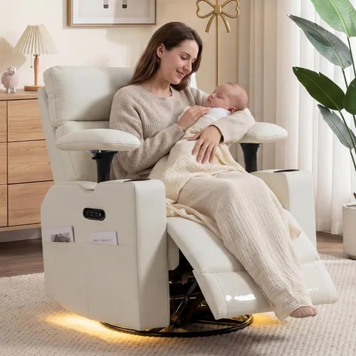 Vista 10 de FiveWillowise Silla mecedora eléctrica para guardería con reposabrazos Gris claro