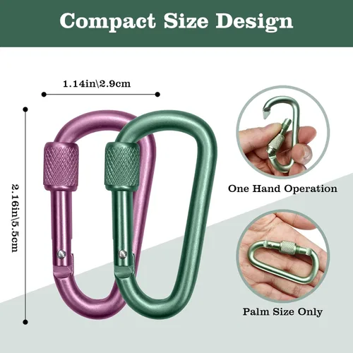 Vista 9 de Craebuer Carabiner, 2 inch D-Ring Locking Carabiner Clip, Snap Hook Sport Accessories for Outdoor Camping Hiking
