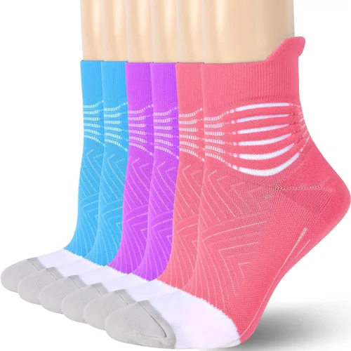 Vista 13 de Calcetines de compresión para el tobillo para mujer, con absorción Coolmax, deportivos y acolchados, alivio de la fascitis plantar, paquete de 2, 3