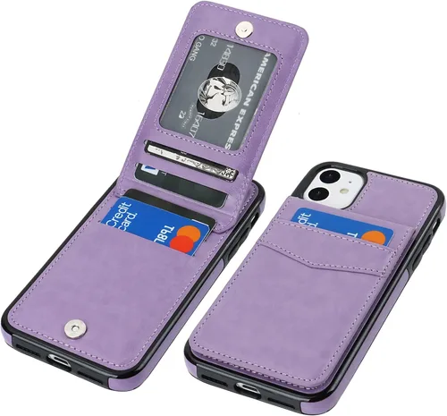 Vista 16 de KIHUWEY - Funda tipo cartera para iPhone 11, tarjetero con soporte, color negro Ranuras para tarjetas de crédito, soporte, piel sintética